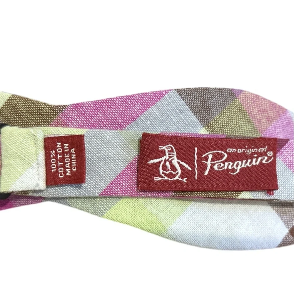VINTAGE COTTON PLAID BOW TIE ADJUSTABLE NECK SIZE ORIG PENGUIN ECLECTIC GRANDPA